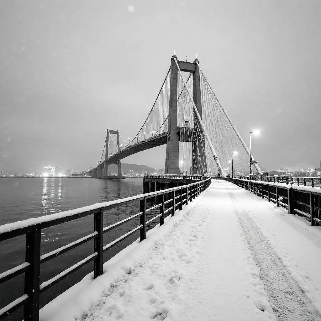 Winter Black-and-White View of Tromsø Bridge