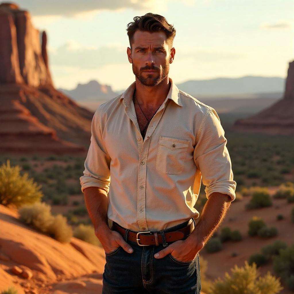 Handsome Man in a Photorealistic Mesa Landscape