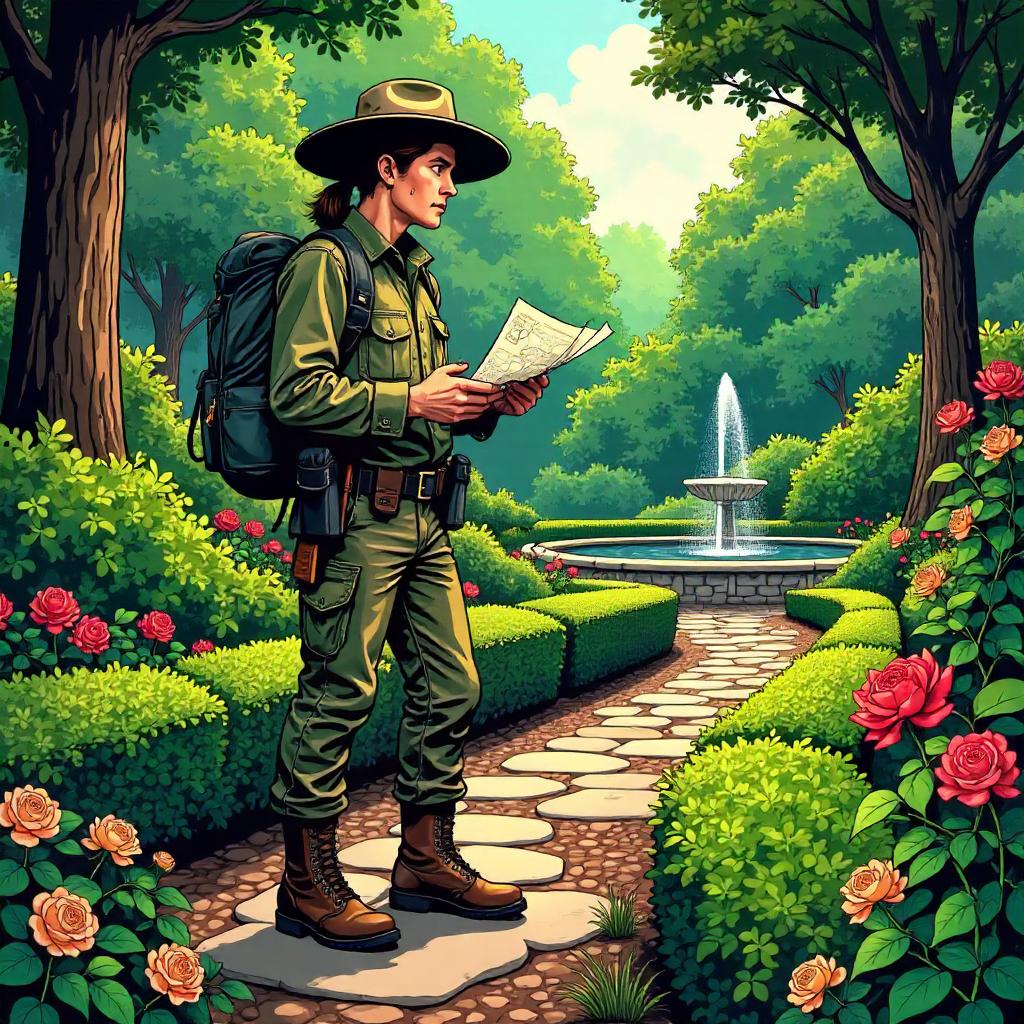 Comic-Book Ranger in a Lush Garden
