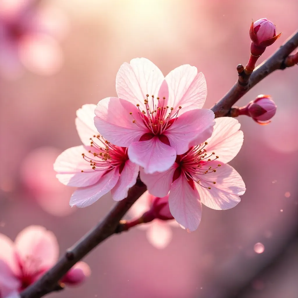 Close-Up Pink Cherry Blossoms: Spring Renewal