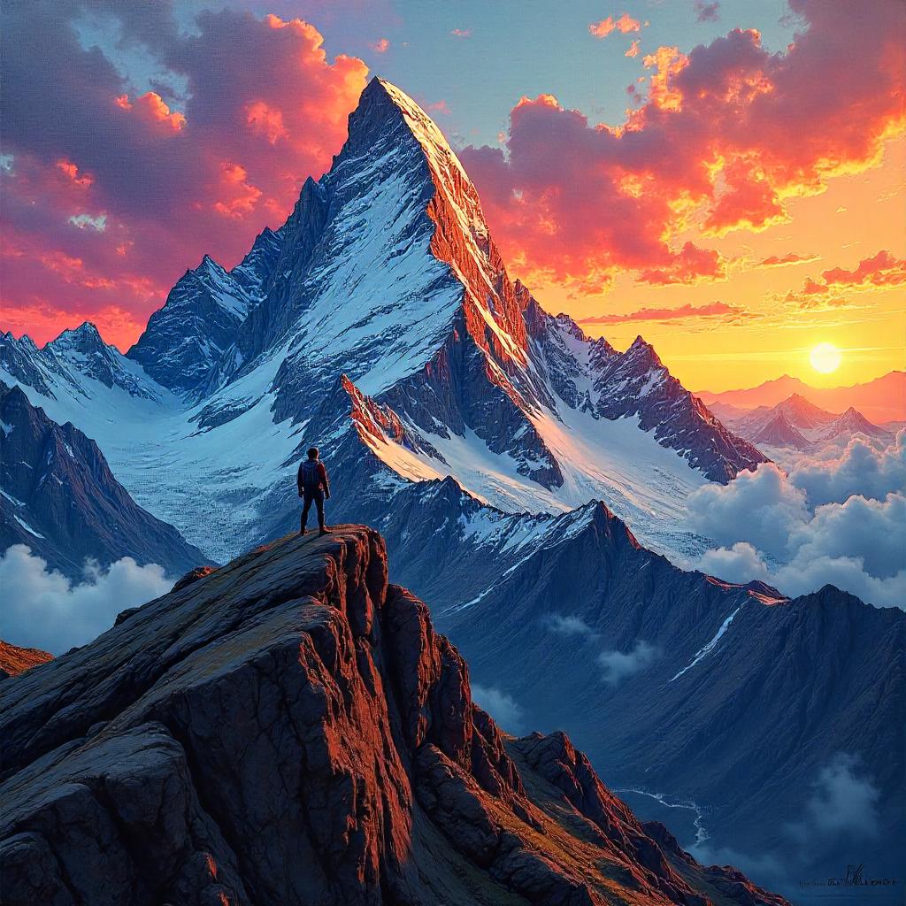 Epic Mountain in Painterly Comic Book Style
