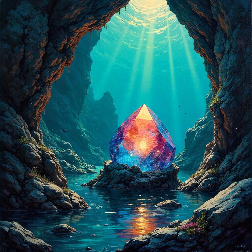 Infinity Stone in an Underwater Cave - Oil Painting