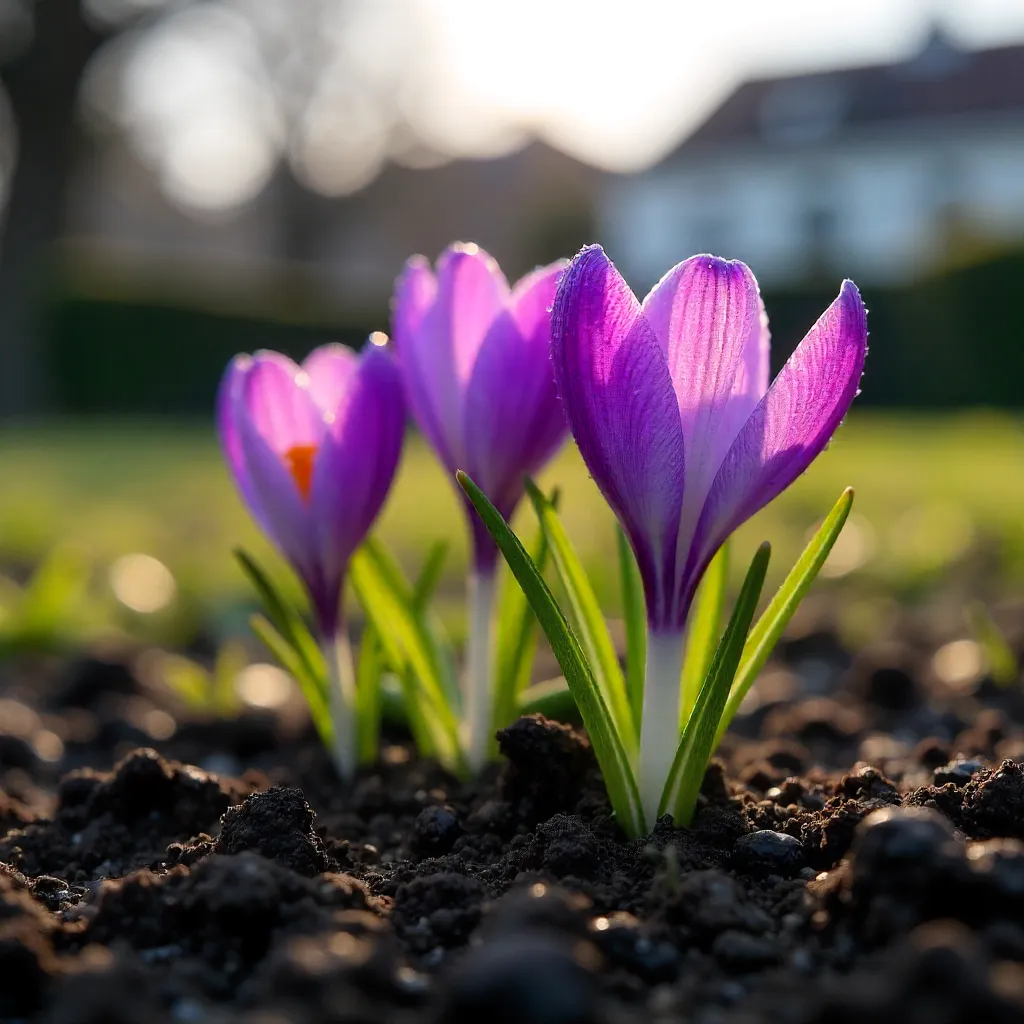 First Purple Crocus in a Munich Spring Garden