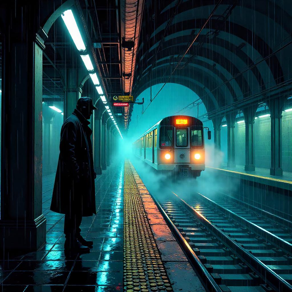 Mist in the Subway: A Neon Comic Scene