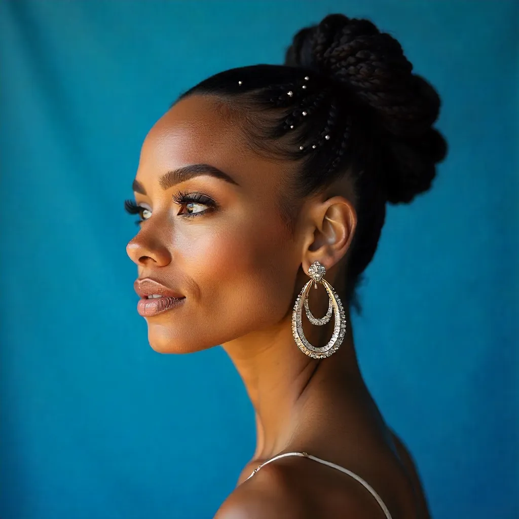 Stylish Portrait: Intricate Bun and Earrings