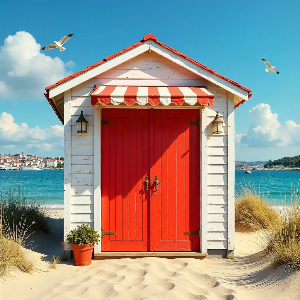 Vibrant Doors on a Le Havre Beach Cabin