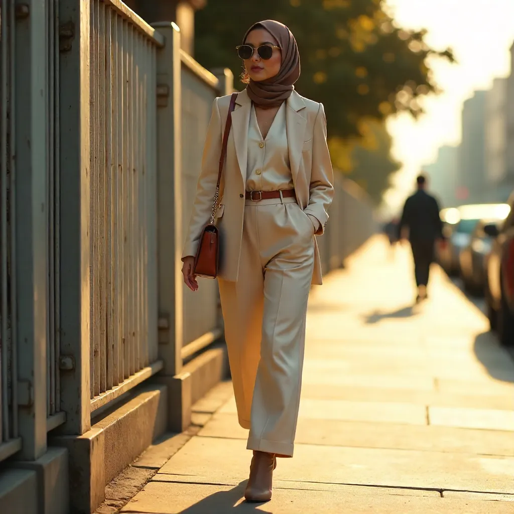 Urban Hijab Fashion by the Metal Fence