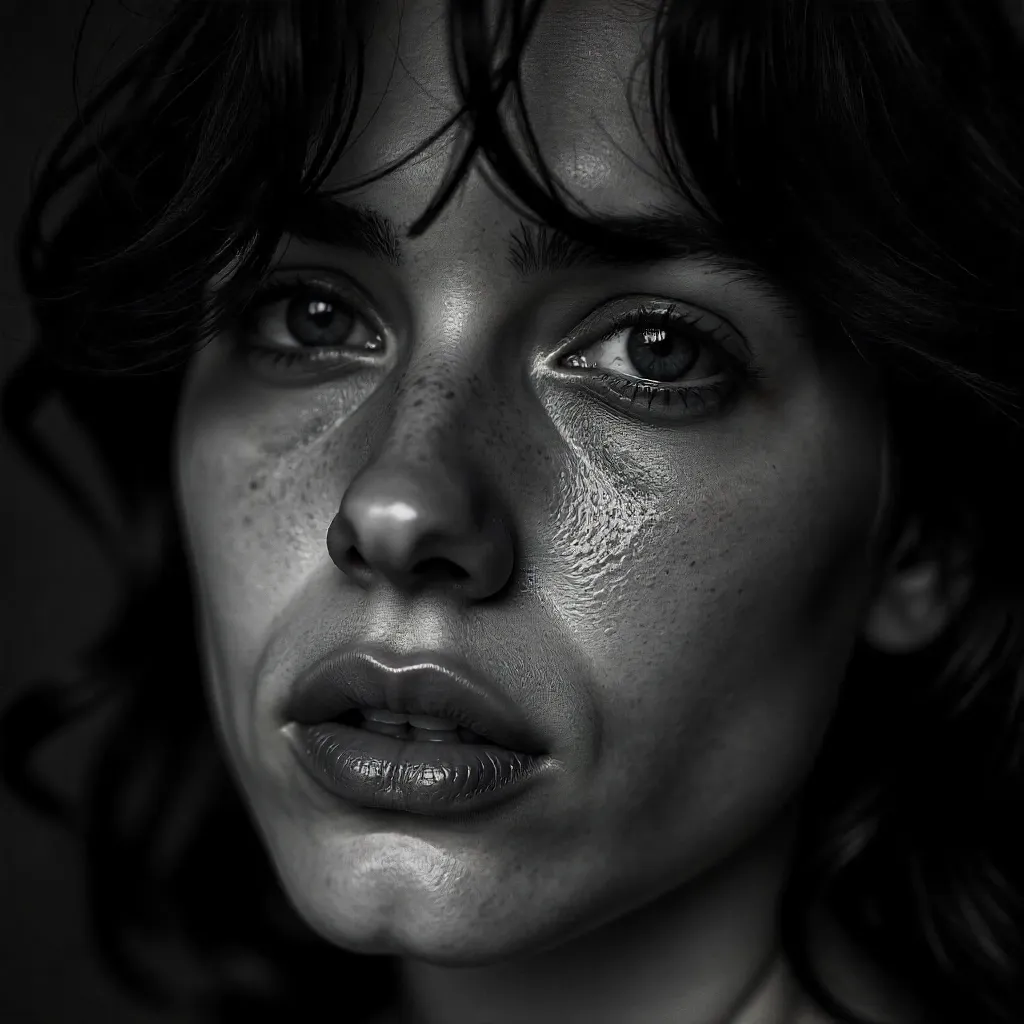Chiaroscuro Close-Up: Black-and-White Young Adult Portrait