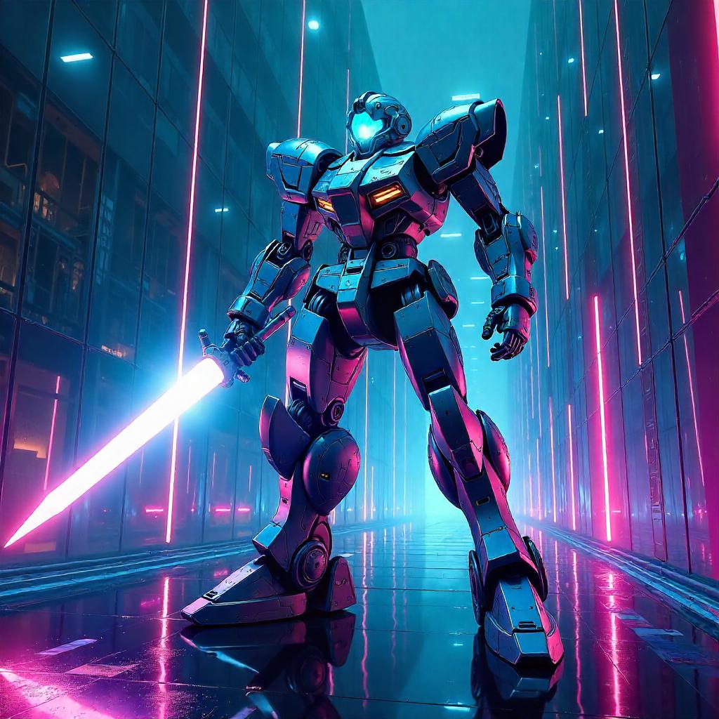 Mirror Maze Mech: Anime Exosuit in Reflections