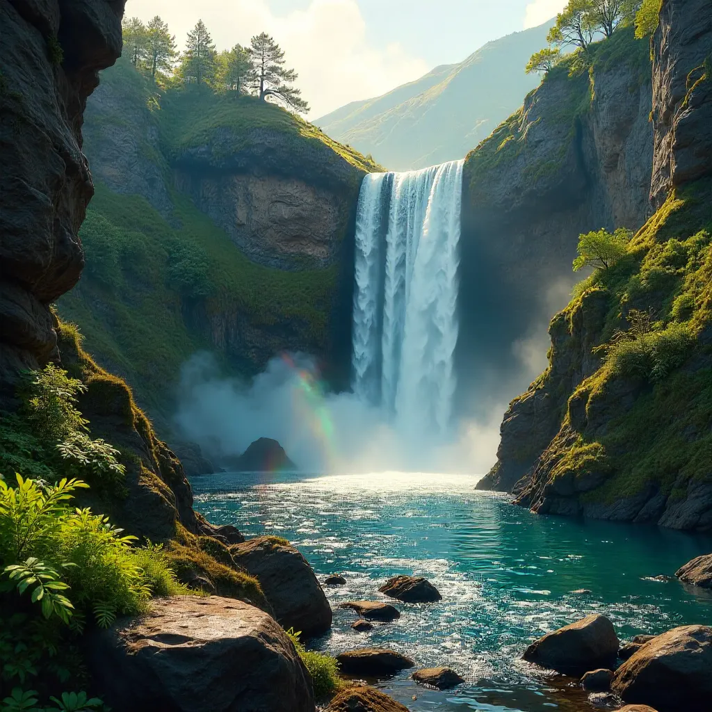 Majestic Canyon Waterfall in Radiant Light