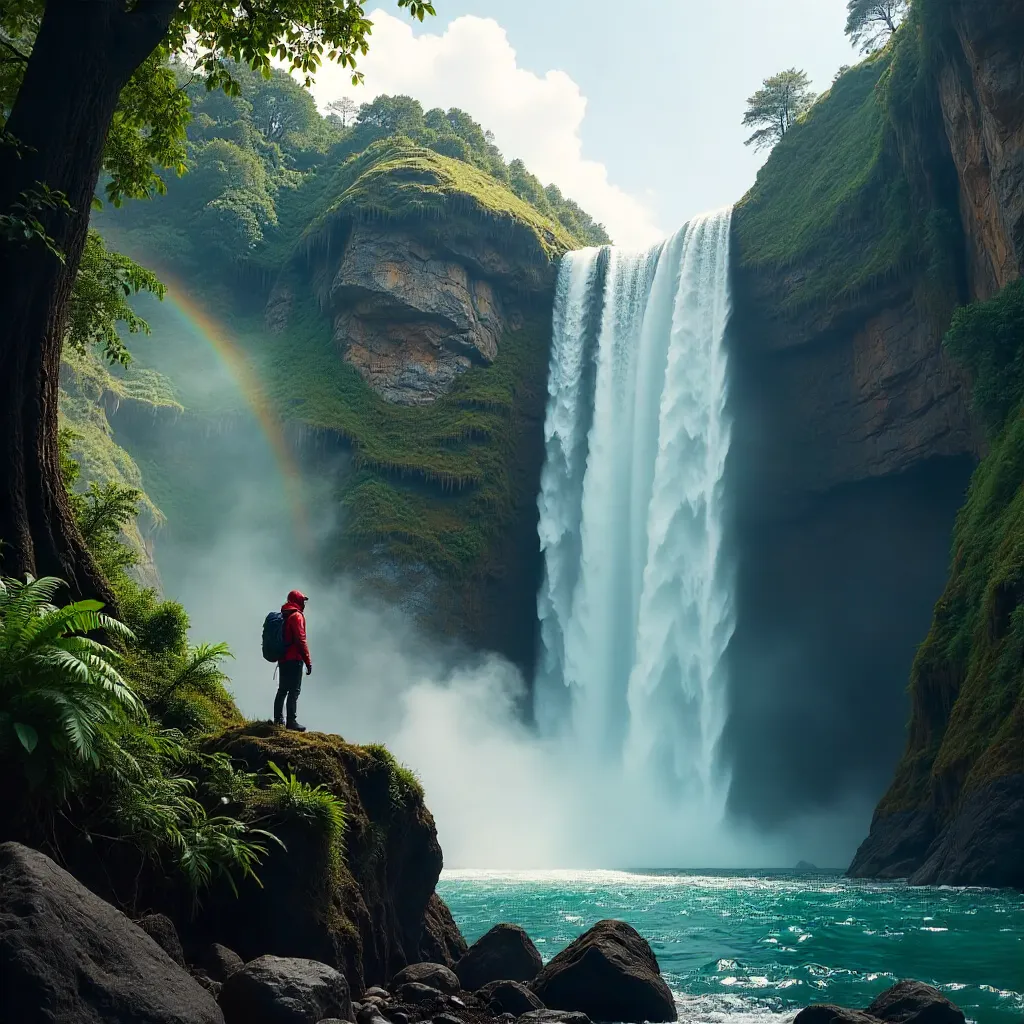 Islandia Waterfall Majesty with Tiny Figure for Scale