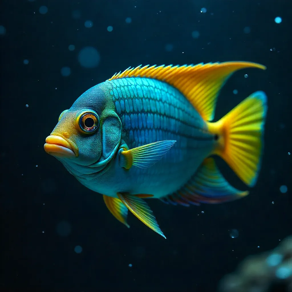 Neon Tropical Fish Close-Up in a Dark Aquarium