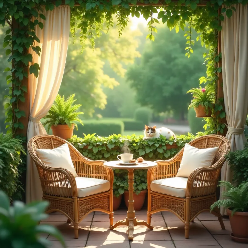 Cozy Outdoor Cafe Amid Lush Greenery