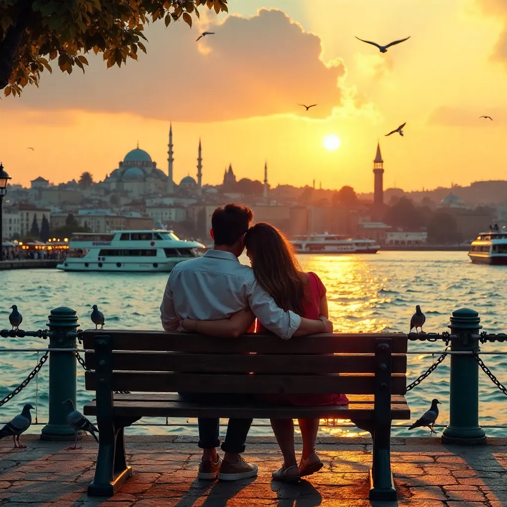 Sunset on the Bosphorus: Lovers by the Waterfront