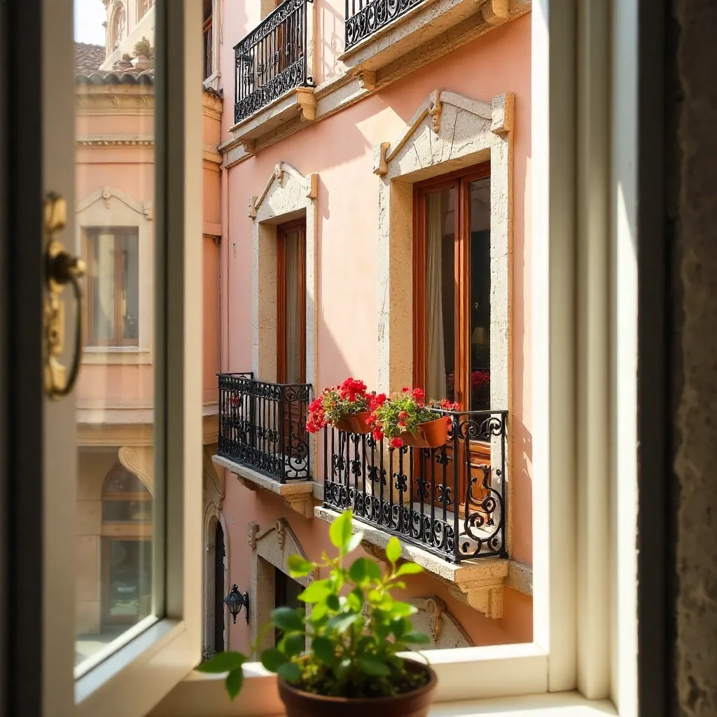 Window View of Barcelona Balcony and Facade