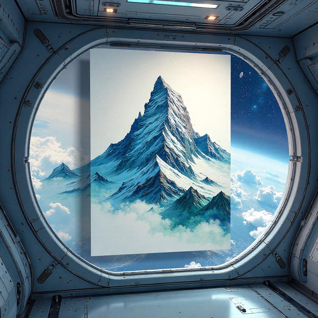 Mountain Watercolor Adrift on a Space Station