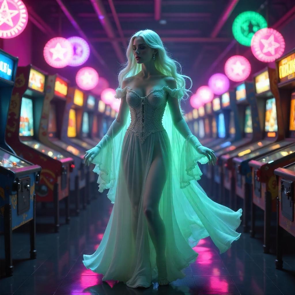 Banshee in a Neon Arcade: 3D Render