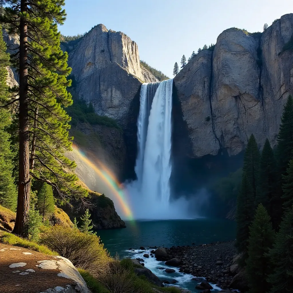 Vernal Fall Vista: Trees, Cliffs, and Mist