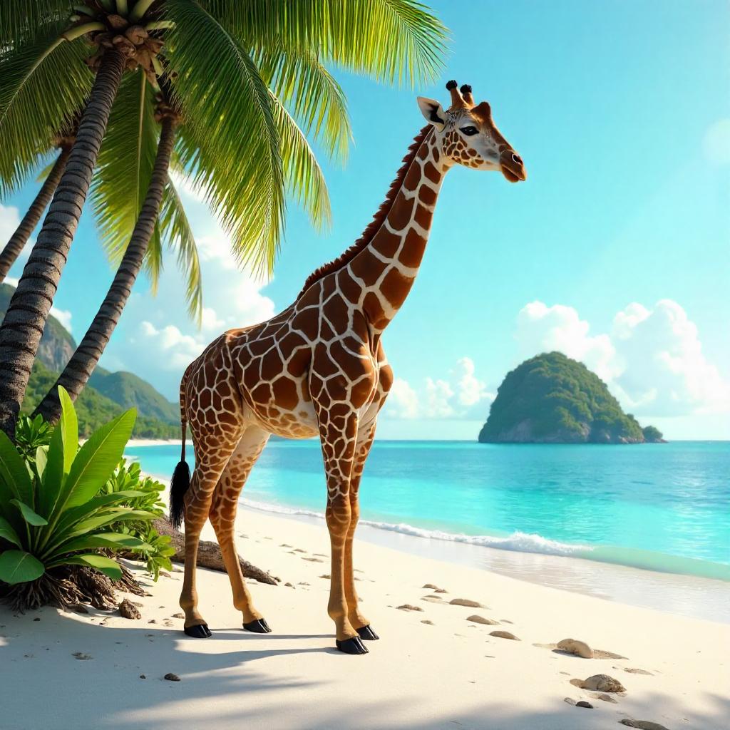 Giraffe 3D Render on a Tropical Island