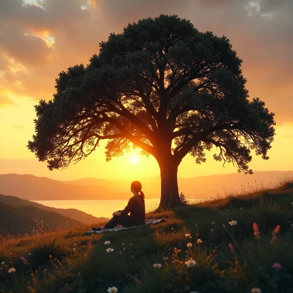 Solitary Sunset Under an Ancient Tree