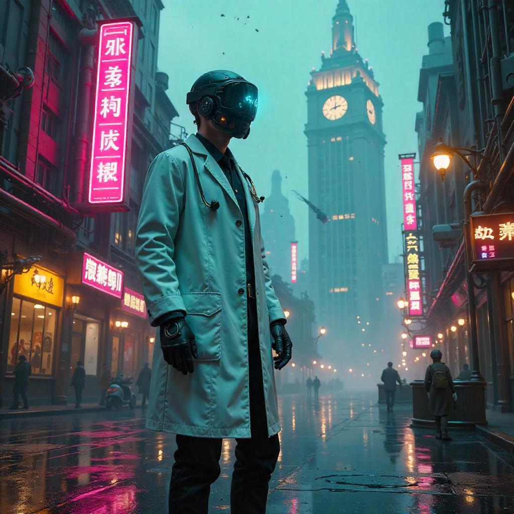 Clockwork Doctor in Neon Cybercity