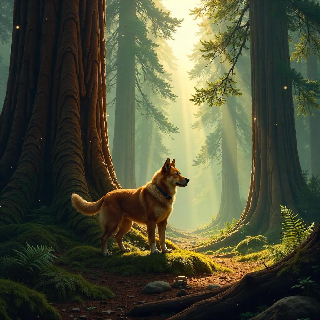 Concept Art: Dog in a Redwood Forest