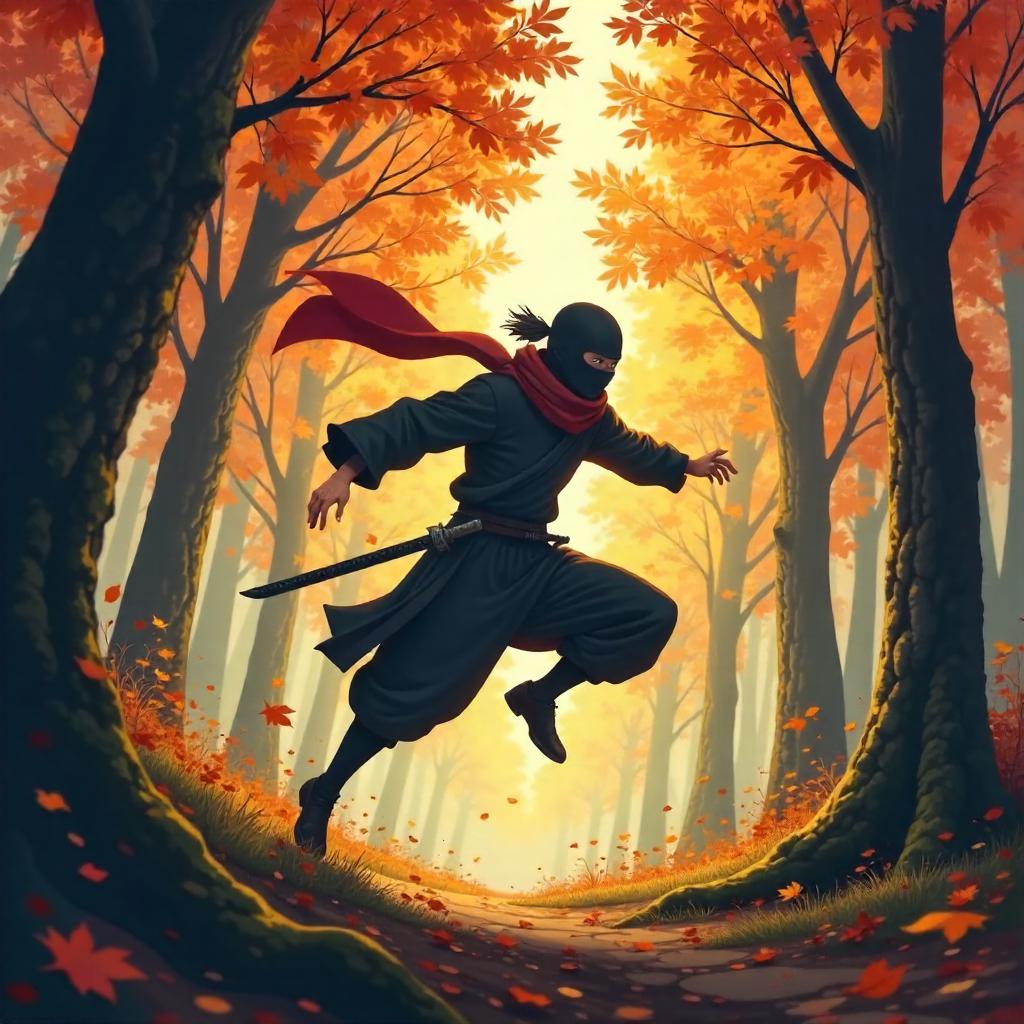 Autumn Leaf Ninja in Anime Forest