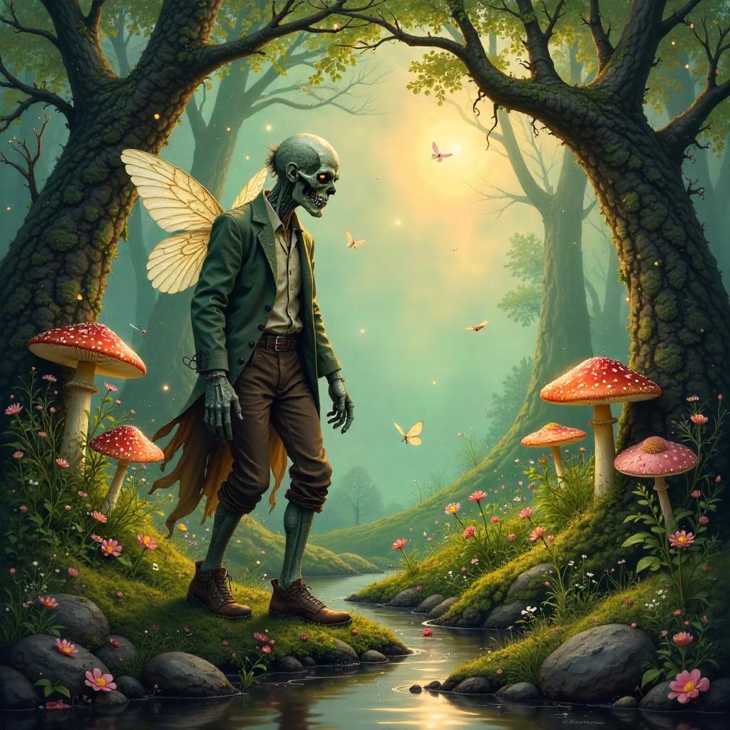 Zombie in a Fairy Wonderland, Oil Painting