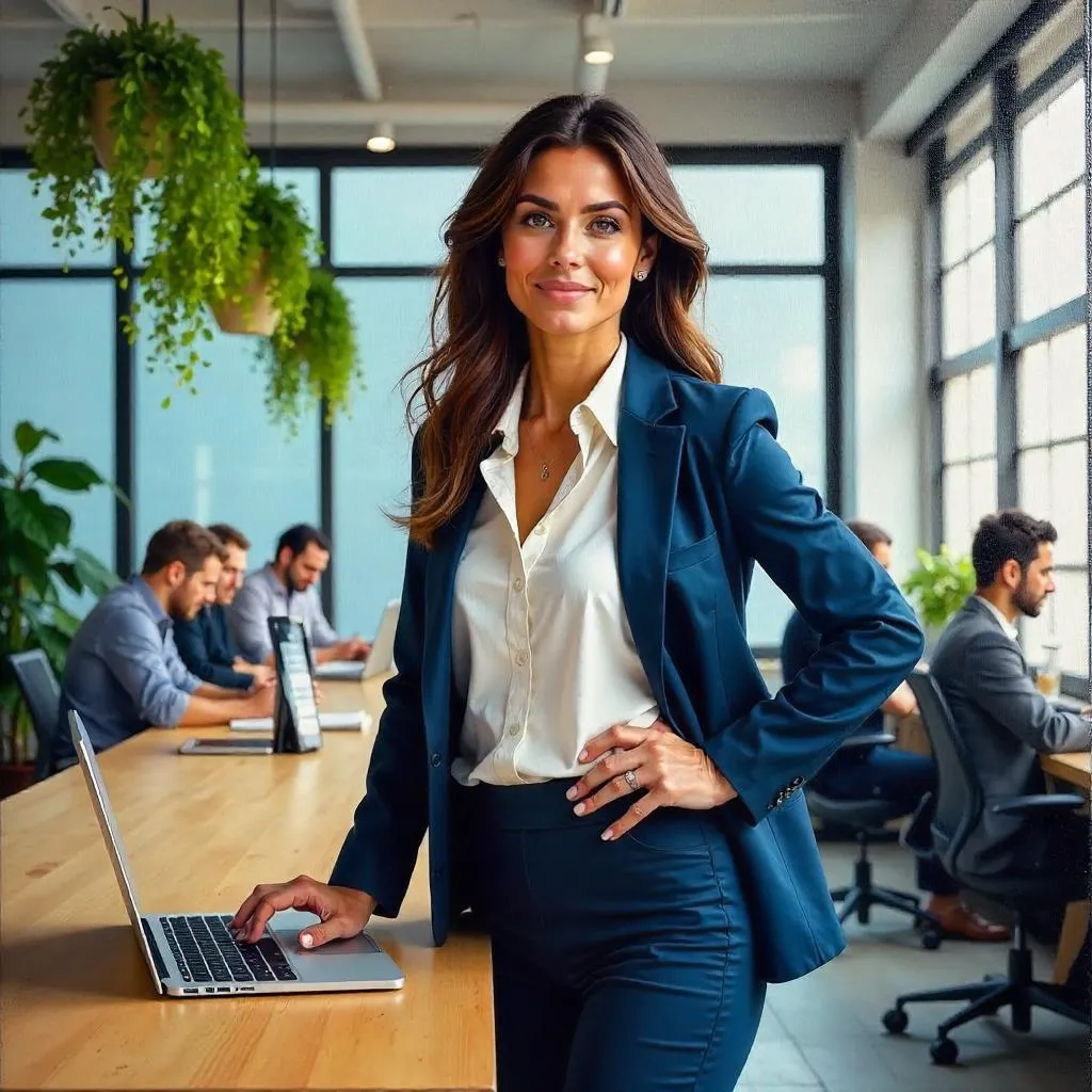 Confident White Woman in Oil: Coworking Portrait