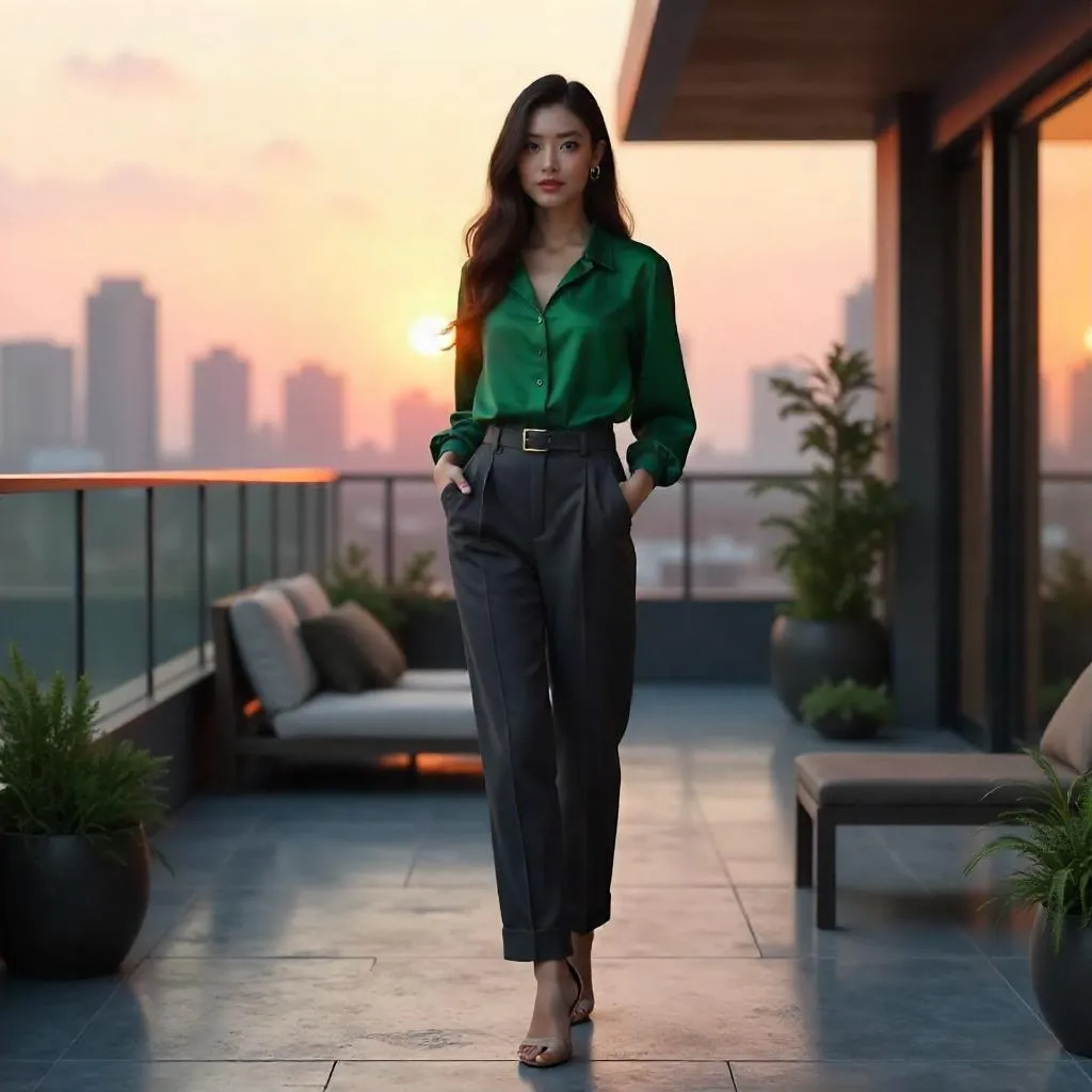 Stylish Asian Woman on a Modern Terrace - 3D Render