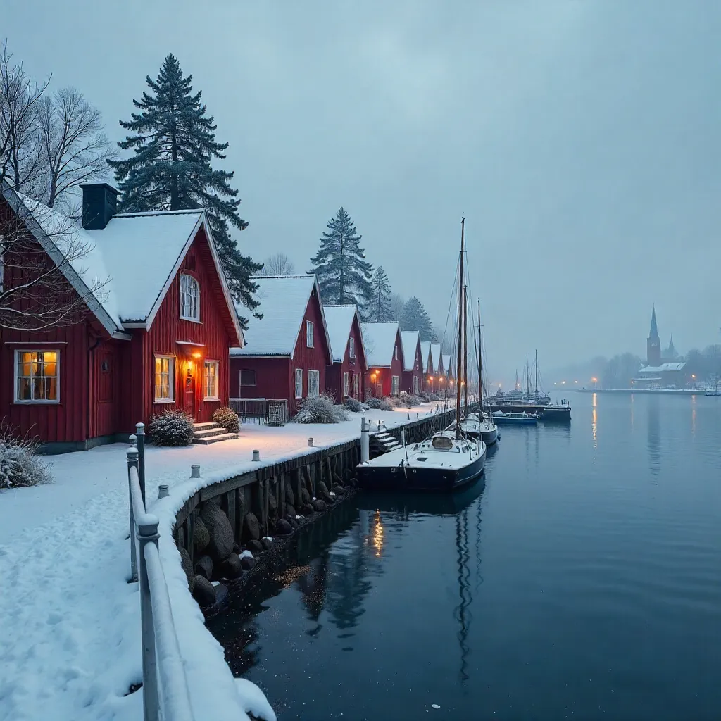 Stockholm Winter Waterfront: Moody Sky and Cozy Lights