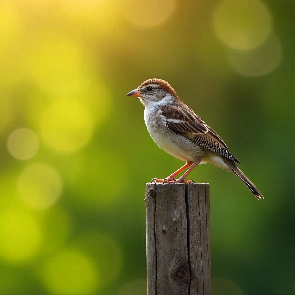 Solitary Sparrow on a Weathered Wooden Post