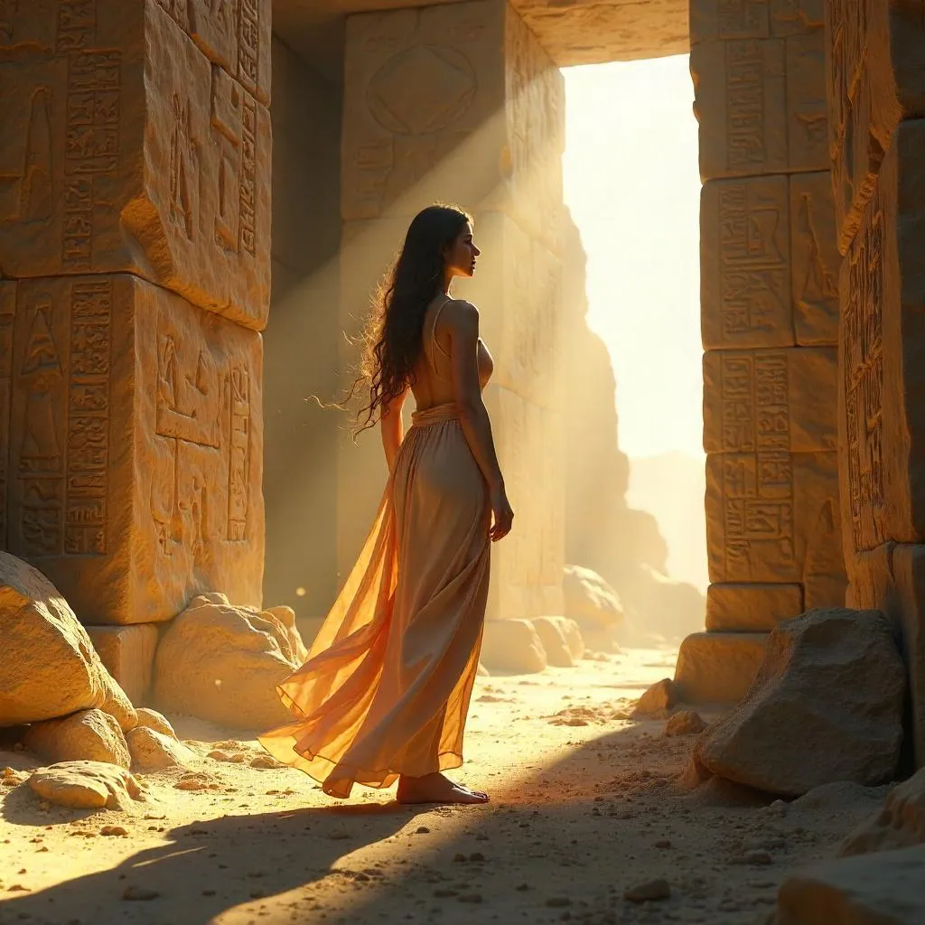 Nymph in a Pyramid: 3D Render Inside Ancient Chamber