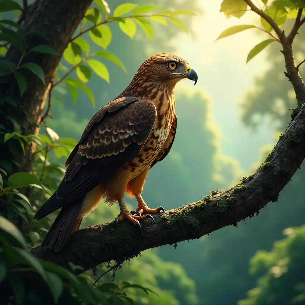 Photorealistic Hawk in a Tropical Jungle Canopy