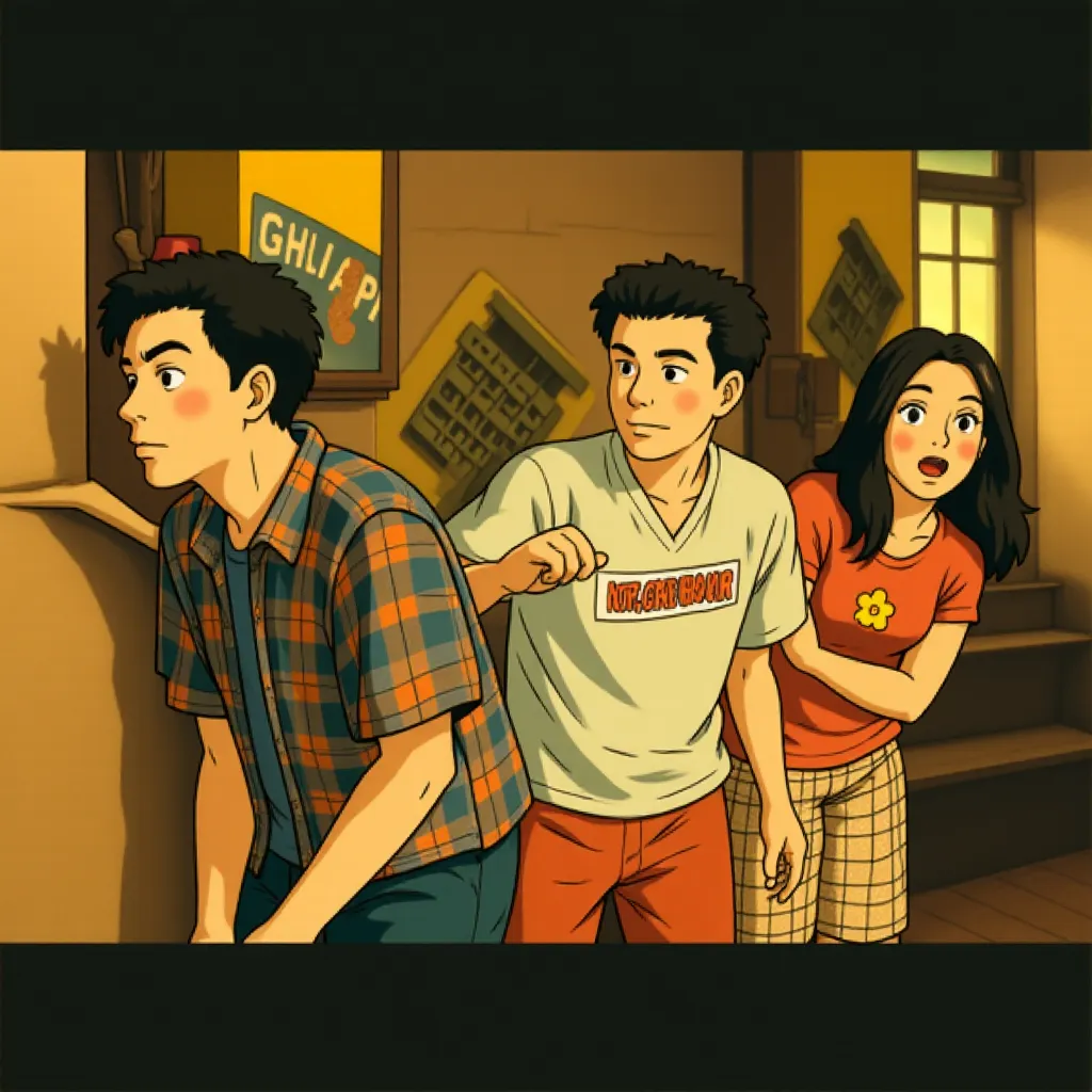 Luke Wilson, Maya Rudolph, and Dax Shepard in Idiocracy (2006) - Anime style