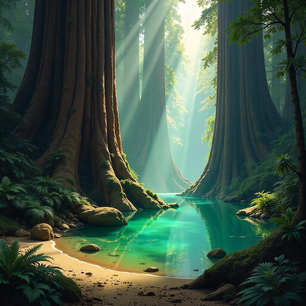 Oasis Amid Redwood Giants — Concept Art