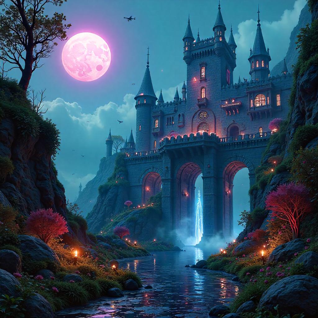 Neon Castle Gardens: Cyberpunk on a Ringed Exoplanet