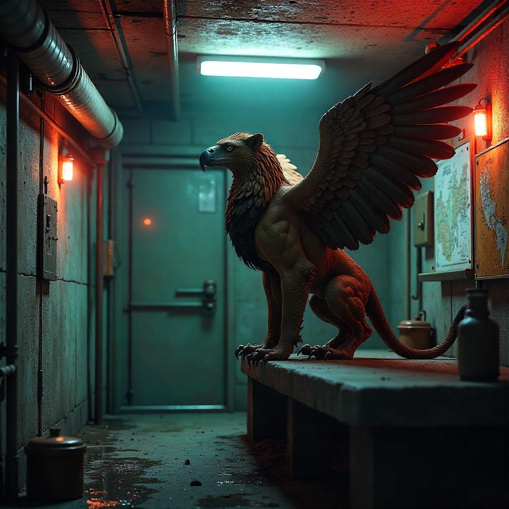 Griffin in a Bomb Shelter: Cinematic 3D Render