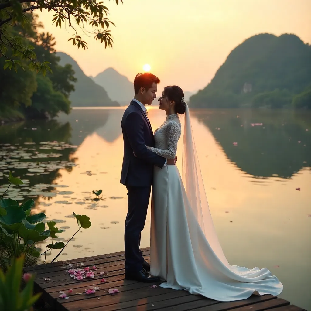 Romantic Dong Nai Lake Wedding Embrace