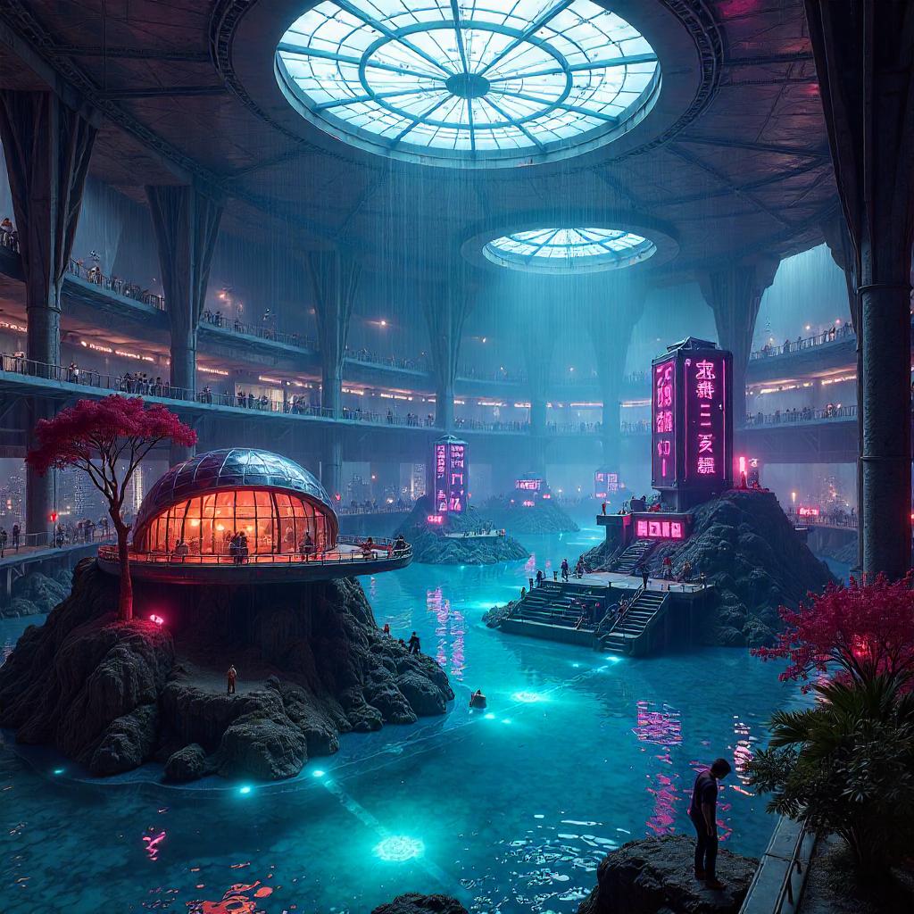 Neon Archipelago in a Cyberpunk Museum