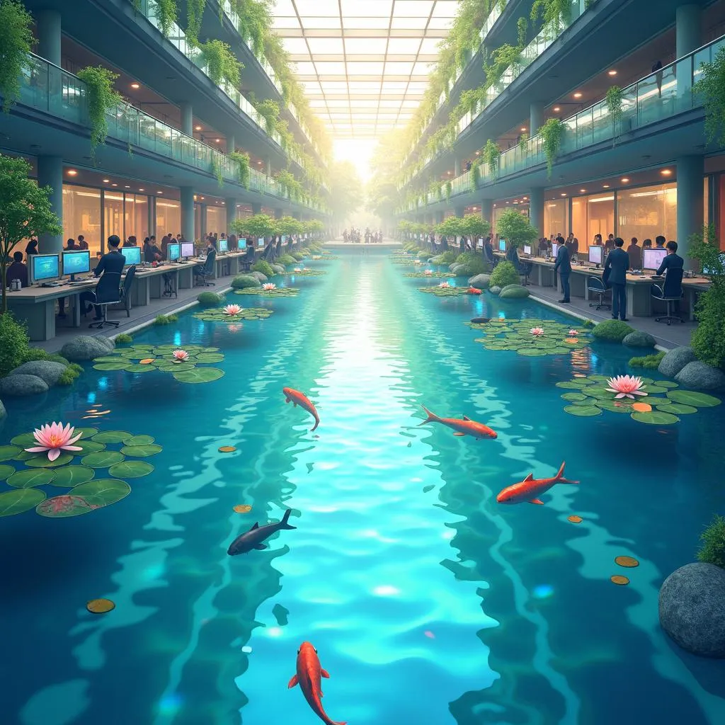 Indoor Lake Atrium in Anime Office