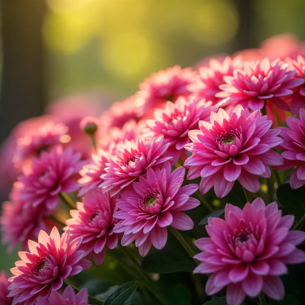 Sunlit Pink Chrysanthemums in Full Bloom
