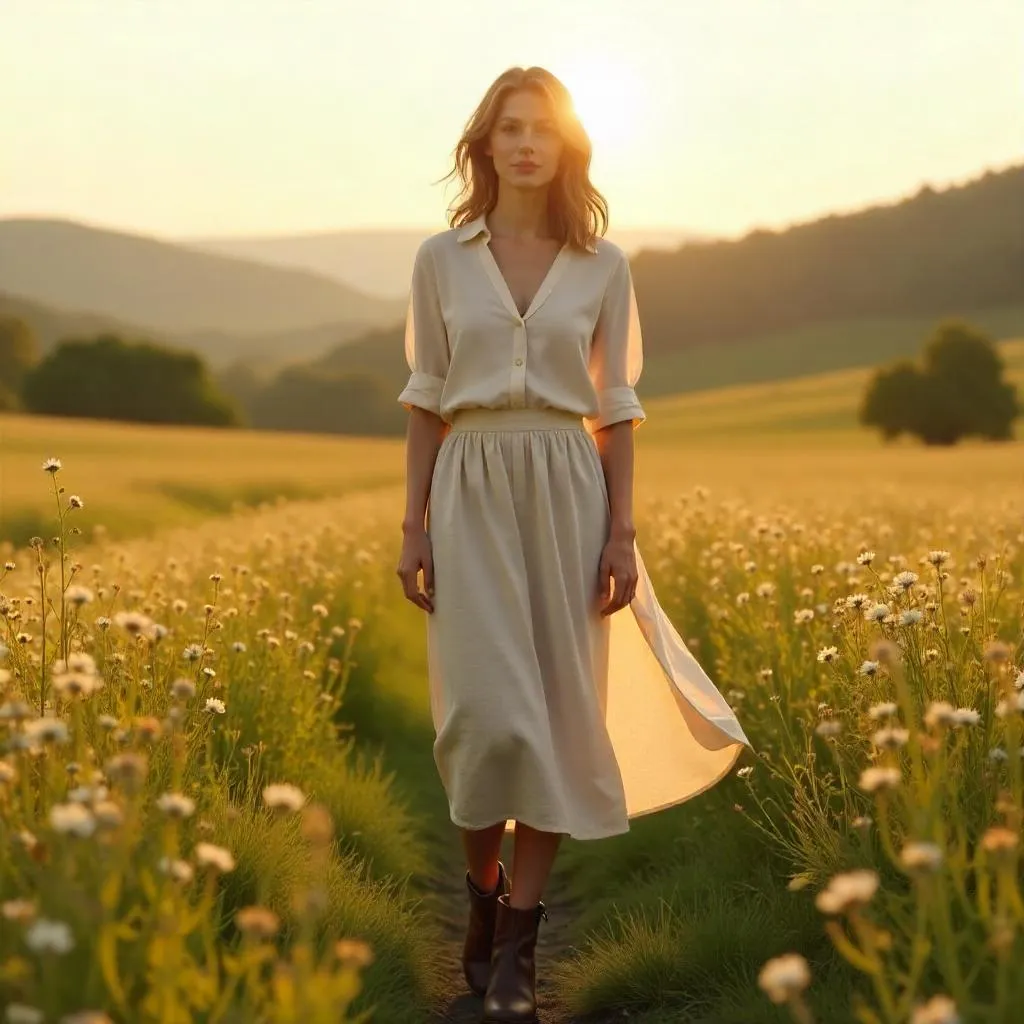 Stylish White Woman in a Golden Meadow - 3D Render