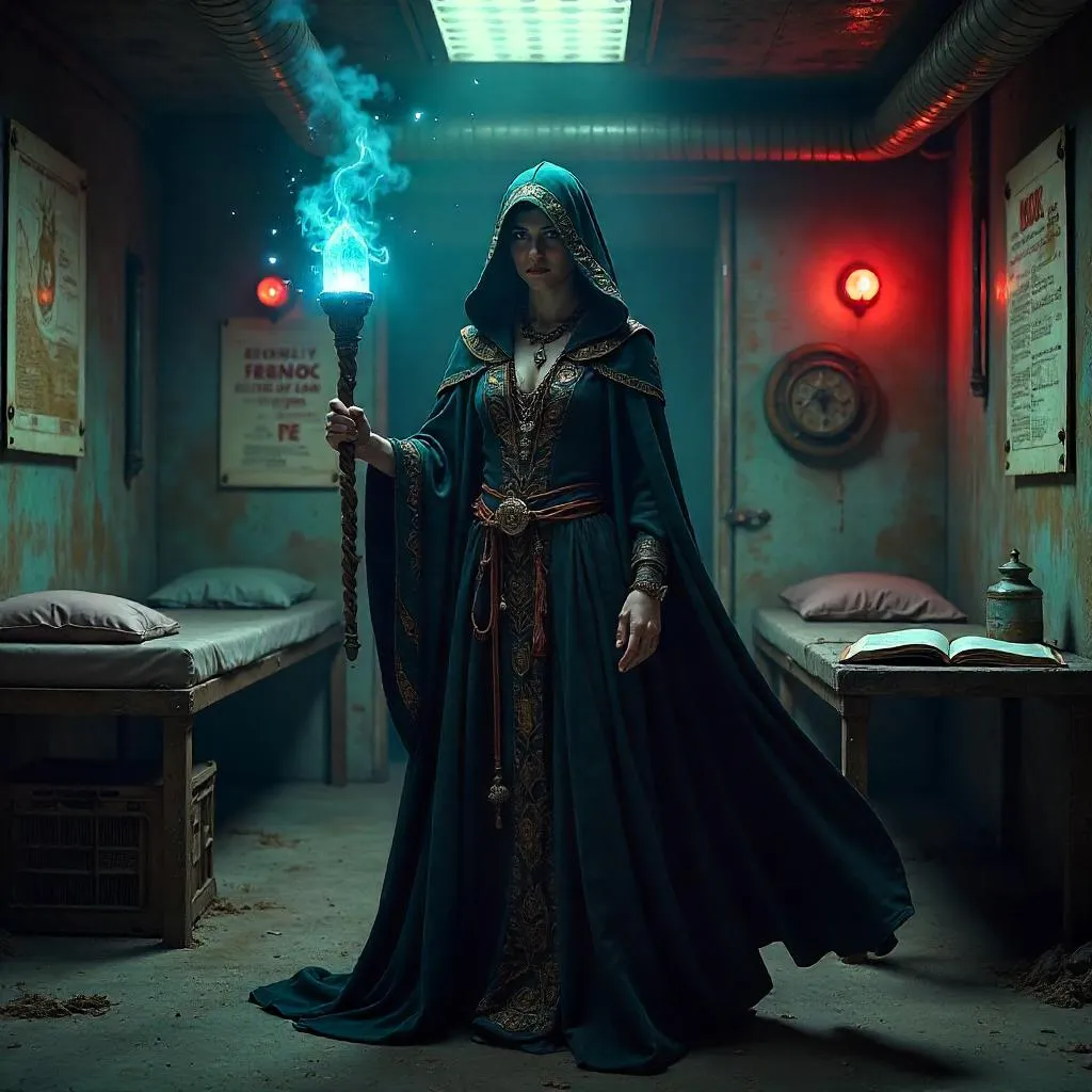 Photoreal Sorceress in a Bomb Shelter