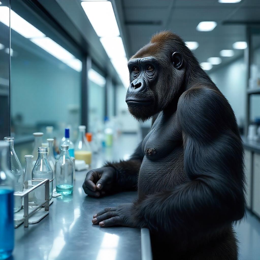 Photoreal Gorilla in a Modern Laboratory