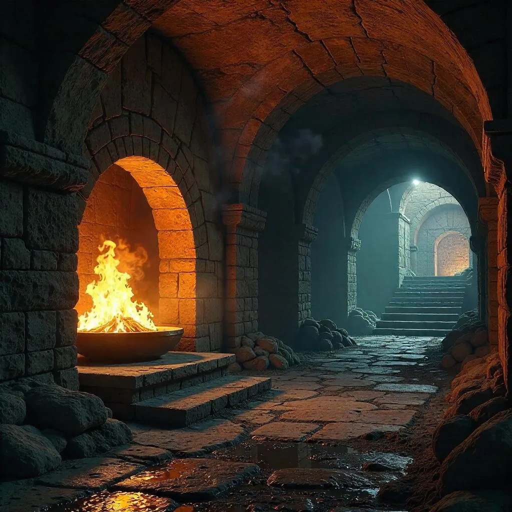 Firelit Crypt: Hyperreal Photoreal Scene