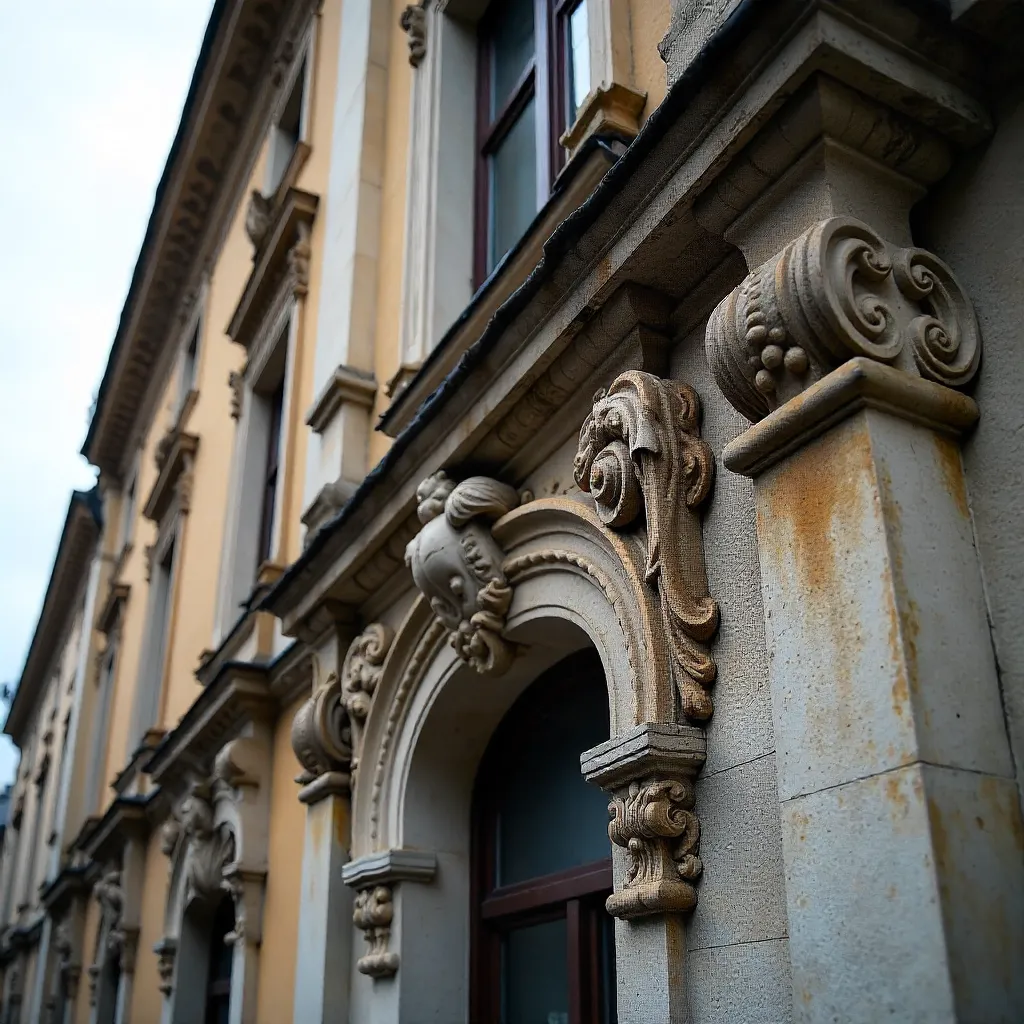 Close-Up of a Lviv Facade under Moody Clouds