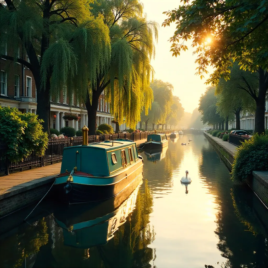 Serene London Canal: Narrowboat Reflections