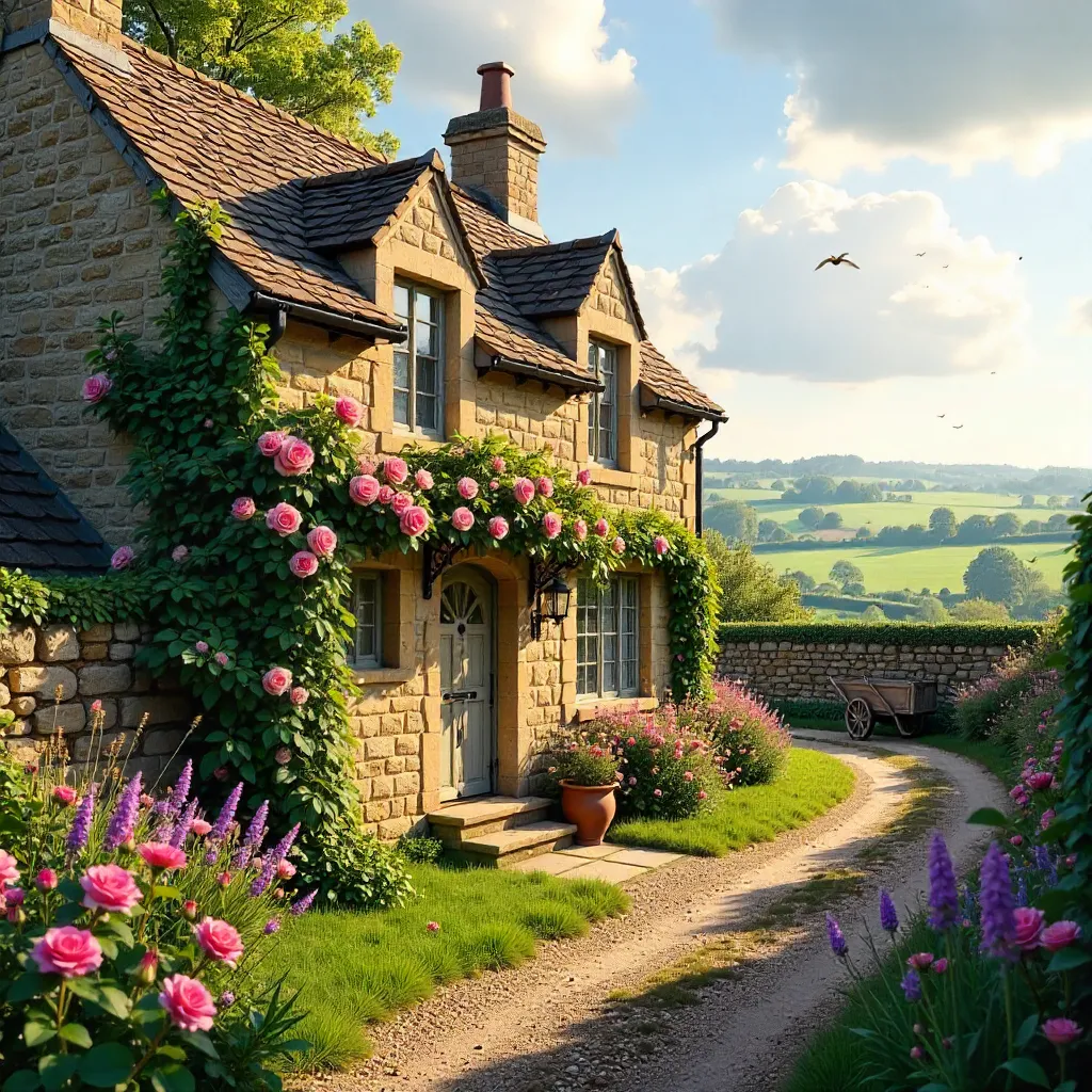 Malmesbury Stone Cottage in a Rose-Crowned Garden