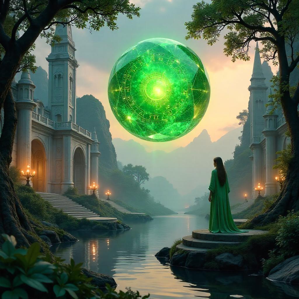 Luminescent Magic Orb Over an Elven City